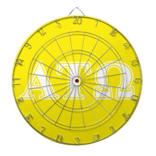 Alpha Tau Omega White and Yellow Letters Dartboard With Darts