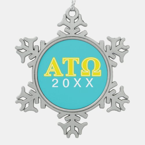 Alpha Tau Omega Yellow Letters Snowflake Pewter Christmas Ornament