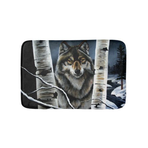 Alpha Timber Wolf Poplar trees Bathroom Mat