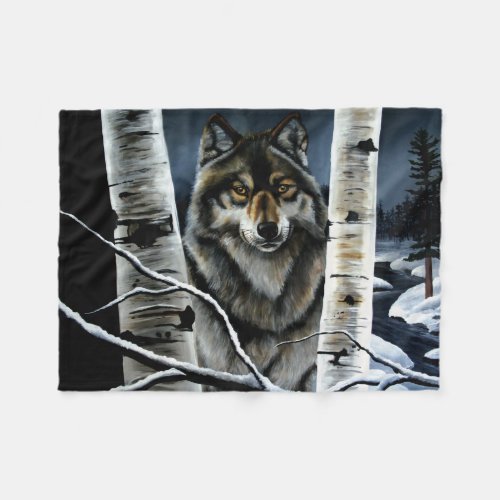 Alpha Timber Wolf Poplar Trees Fleece Blanket