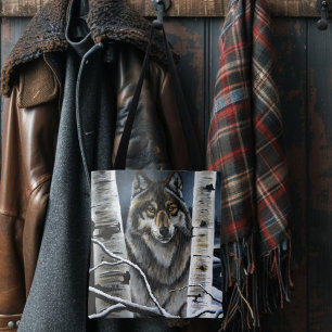 Alpha Timber Wolf Poplar Trees Tote Bag
