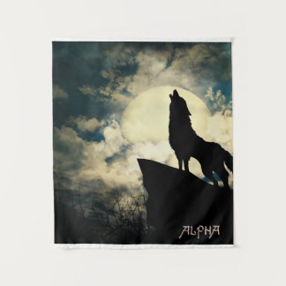 Alpha Wolf Howling At The Full Moon At Night Tapestry