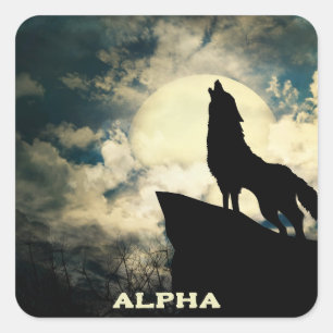 Alpha Wolf Howling AT The Full Moon Square Sticker