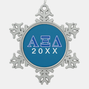 Alpha Xi Delta Blue Letters Snowflake Pewter Christmas Ornament