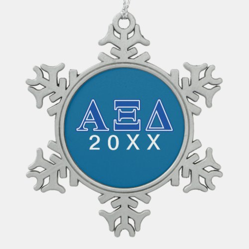 Alpha Xi Delta Blue Letters Snowflake Pewter Christmas Ornament