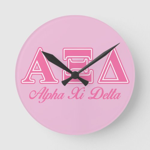 Alpha Xi Delta Pink Letters Round Clock