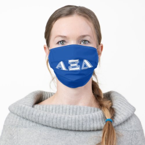 Alpha Xi Delta White and Blue Letters Adult Cloth Face Mask