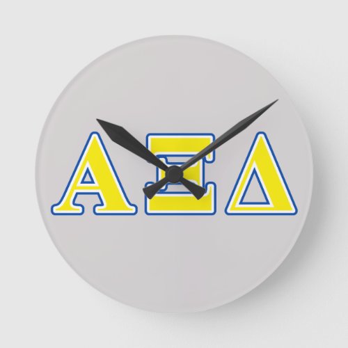 Alpha Xi Delta Yellow and Blue Letters Round Clock