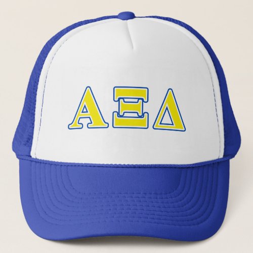 Alpha Xi Delta Yellow and Blue Letters Trucker Hat