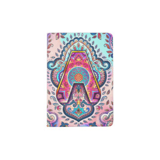 Alphabet A mandala Passport Holder