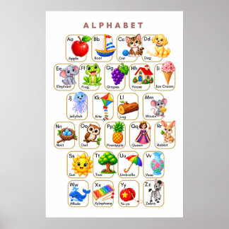 Alphabet A to Z Animals and Objects Kids Poster