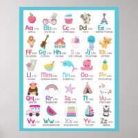 Alphabet A to Z Kids Baby Nursery on Blue