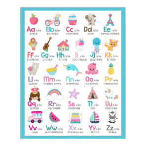 Alphabet A to Z Kids Baby Nursery on Blue Poster