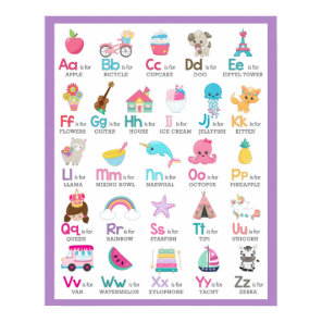 Alphabet A to Z Kids Baby Nursery on Purple Poster
