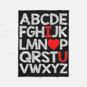 Alphabet Abc I Love U T Shirt Valentines Day Heart Fleece Blanket