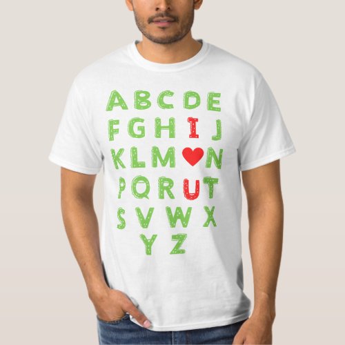 alphabet abc i love you shirt valentines day i hea
