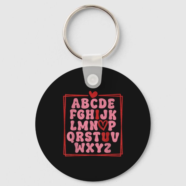 Alphabet Abc I Love You Valentines Day Heart  Keychain (Front)