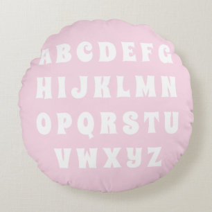 Alphabet Abc pattern pink white reversible nursery Round Pillow