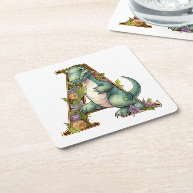Alphabet Adventure: The Letter A with Iguanodon Square Paper Coaster (Angled)