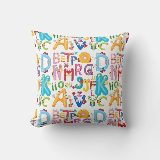Alphabet Adventures Kids Throw Pillow (Front)