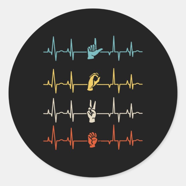 Alphabet American Sing Language Asl Teacher Heartb Classic Round Sticker (Front)