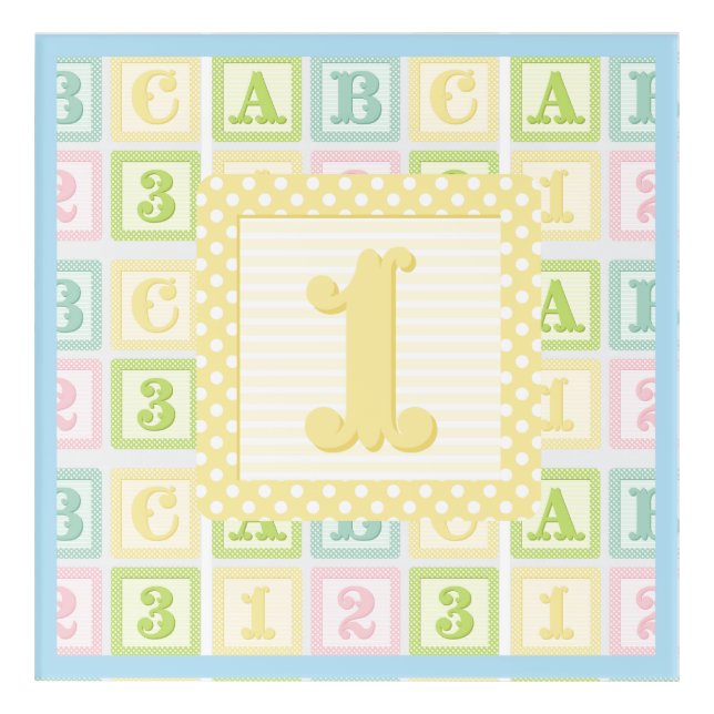 Alphabet And Numbers Pastel Blue Boy Nursery Acrylic Print (Front)