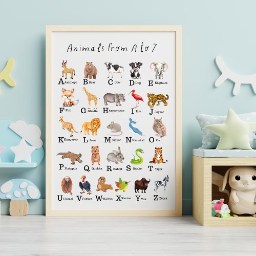Alphabet Animal A _ Z Children Educational Nursery Poster