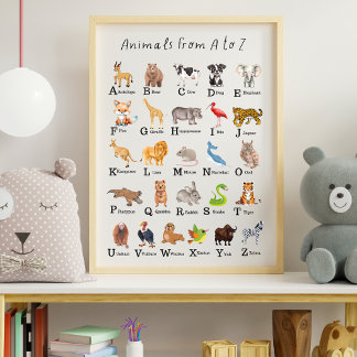 Alphabet Animal A - Z Educational Classroom Poster