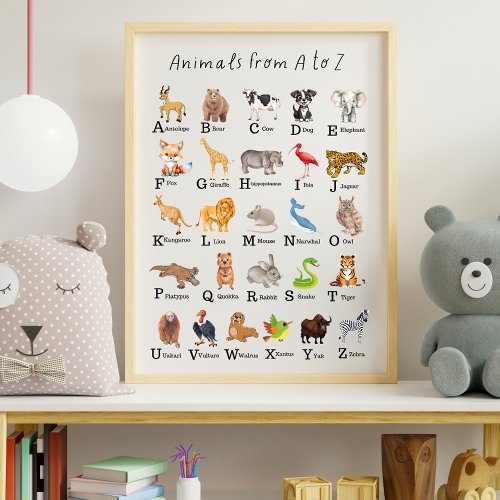 Alphabet Animal A _ Z  Educational Classroom Poster