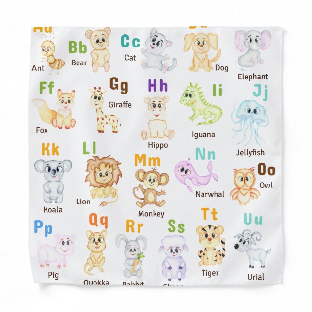 Alphabet Animal ABC Cute animals  Bandana (Front)
