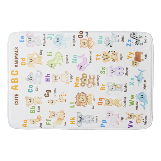 Alphabet Animal ABC Cute animals  Bath Mat (Front)