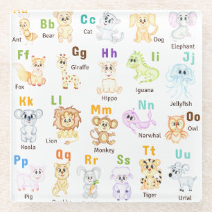 Alphabet Animal ABC Cute animals Glass Coaster