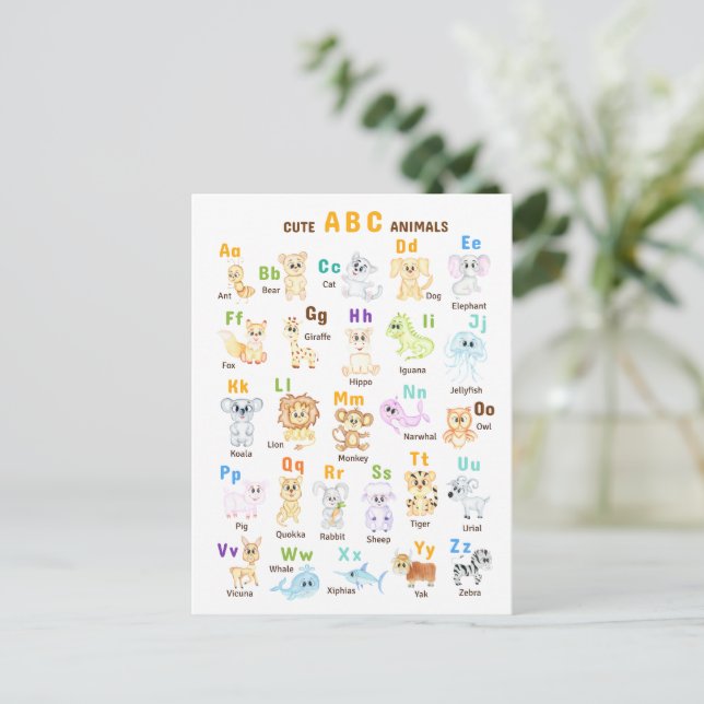 Alphabet Animal ABC Cute animals  Invitation Postcard (Standing Front)