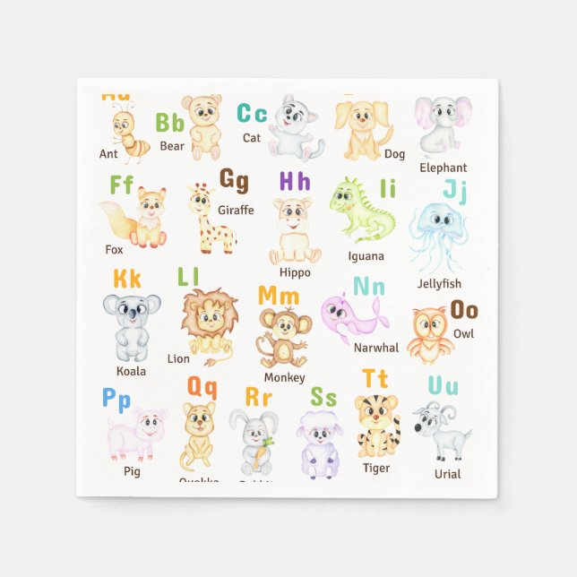 Alphabet Animal ABC Cute animals  Napkins (Front)