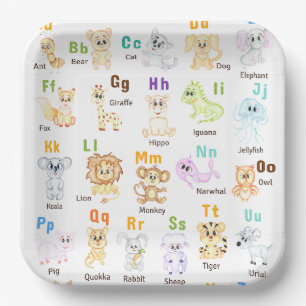 Alphabet Animal ABC Cute animals Paper Plates