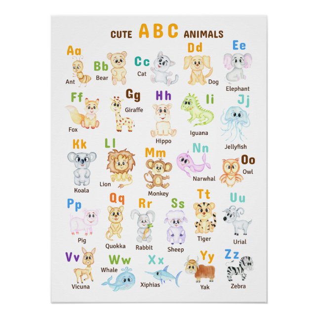 Alphabet Animal ABC Cute animals  Poster (Front)