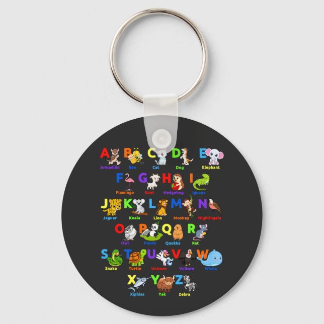 Alphabet Animal ABCs Learning Basic Button Keychai Keychain (Front)