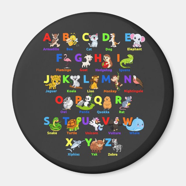 Alphabet Animal ABCs Learning Circle Magnet (Front)