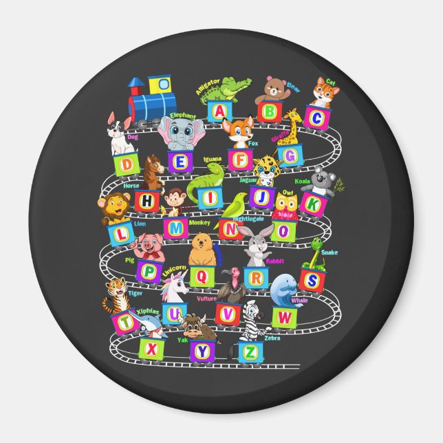 Alphabet Animal ABCs Learning Circle Magnet (Front)