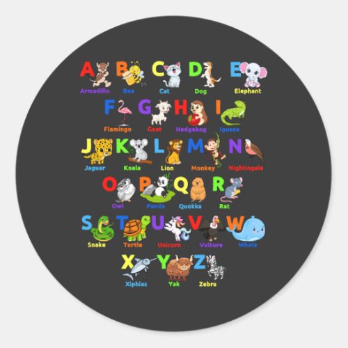 Alphabet Animal ABCs Learning Classic Round Sticker