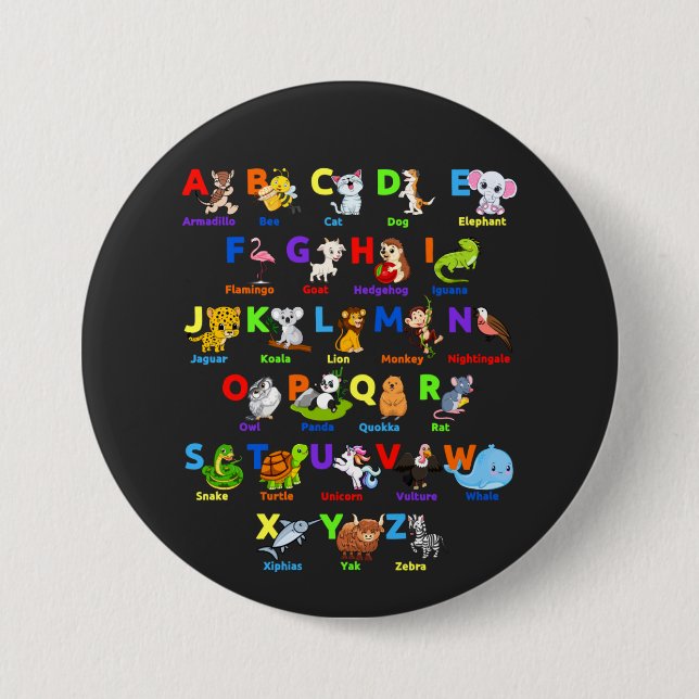 Alphabet Animal ABCs Learning Round Button (Front)