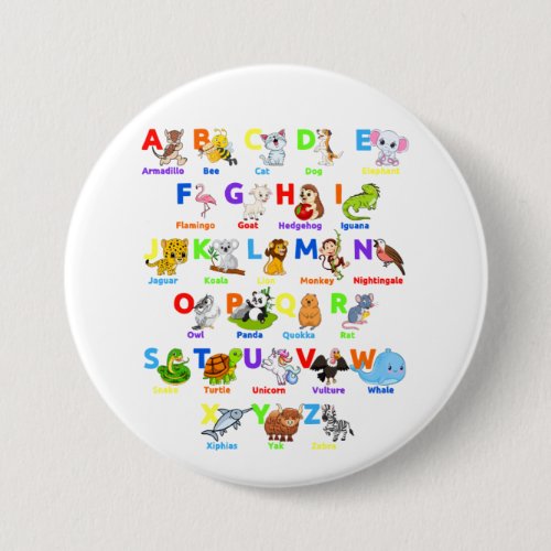 Alphabet Animal ABCs Learning Round Button