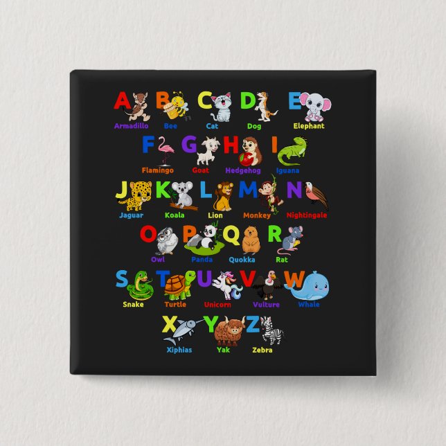 Alphabet Animal ABCs Learning Square Button (Front)