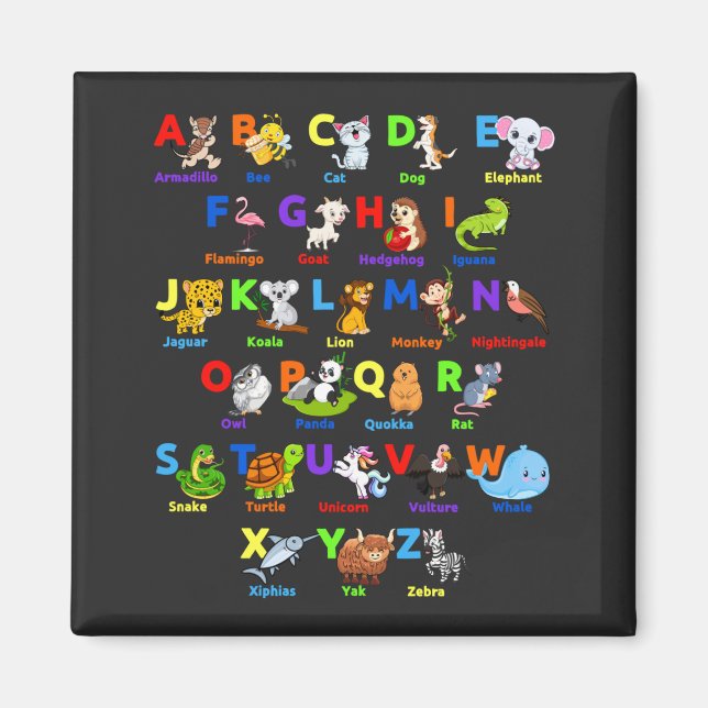 Alphabet Animal ABCs Learning Square Magnet (Front)