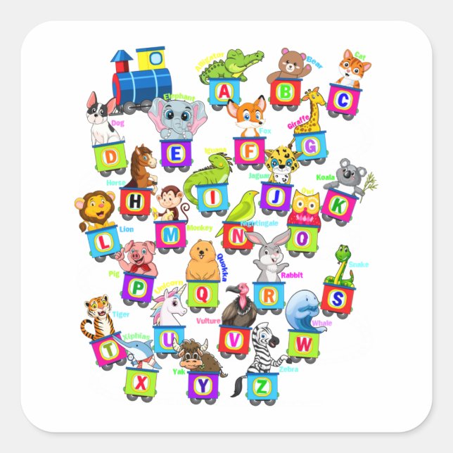 Alphabet Animal ABCs Learning Square Sticker (Front)