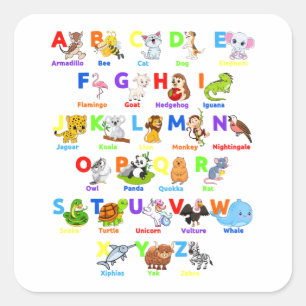 Alphabet Animal ABCs Learning Square Sticker