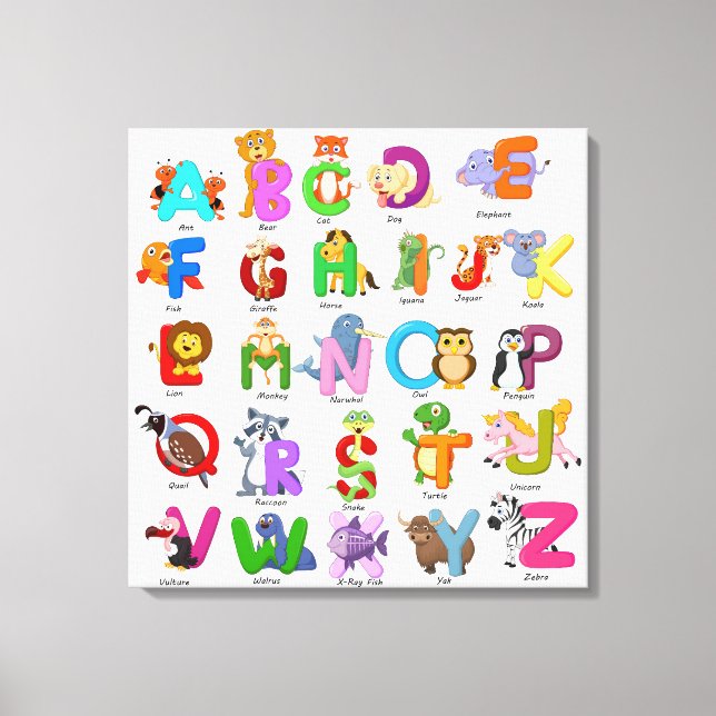 Alphabet Animal Clipart Child Learning Canvas Print (Front)