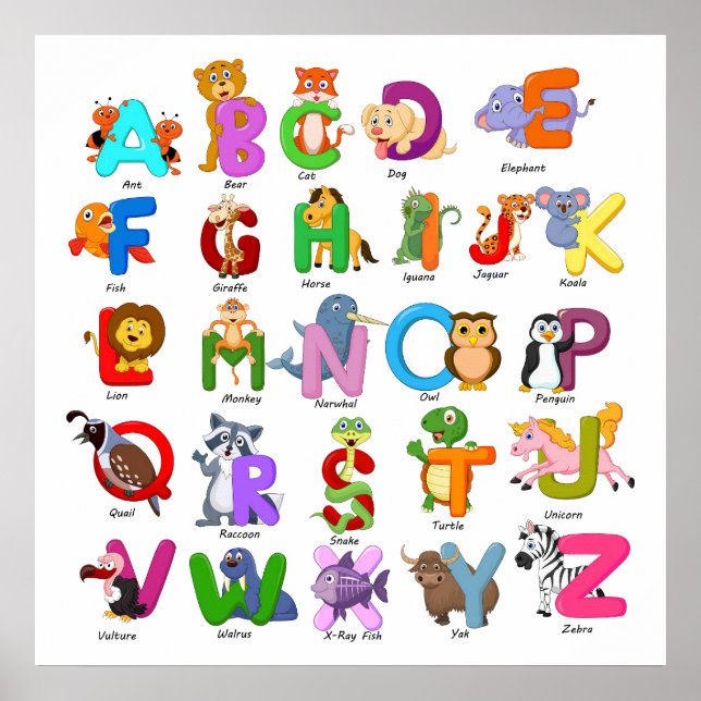 Alphabet Animal Clipart Child Learning Poster (Front)