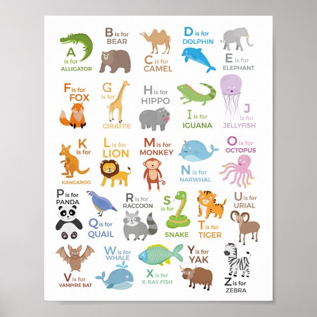 Alphabet Animal Poster A - Z Children Educational (Front)