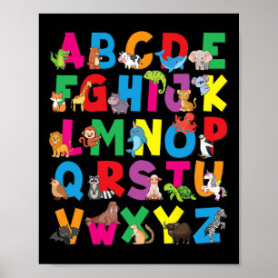 Alphabet Animals Abcs Zoo Kids Boys Girls Teacher Poster
